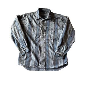 Vintage Pier Connection Cotton M Blue Black Vertical Striped Button Down Shirt